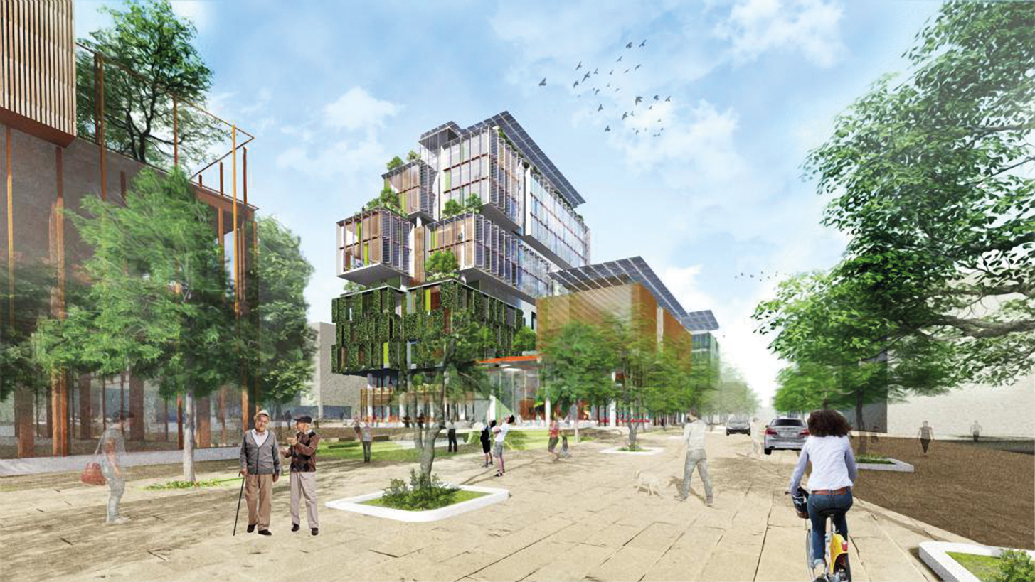 4 Co-création d’un projet mixte innovant au quartier Grünewald s’inscrivant dans la philosophie « Cradle to cradle ». Mission de génie civil. A : William McDonough & Partners, Areal Landscape Architects, Ballini-Pitt Architectes-Urbanistes, Temperaturas extremas arquitectos. MO : Fonds d’Urbanisation et d’Aménagement du Plateau du Kirchberg. SGI INGENIERIE S.A. LUXEMBOURG