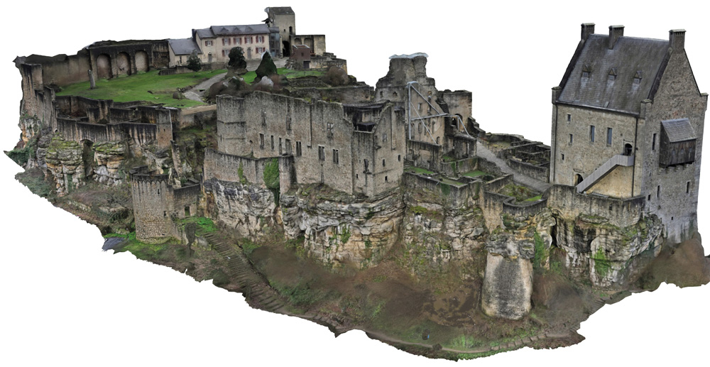 3	Château de Larochette - maquette numérique - relevé scan 3D et photogrammétrie aérienne.MOA : INPA